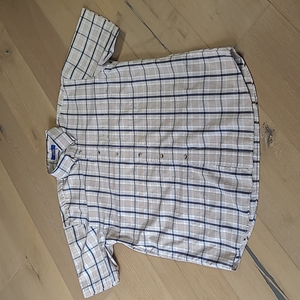 EUC Pendleton Shirt Men's sz Medium Blue/Tan Plaid Button Down Short Sleeve